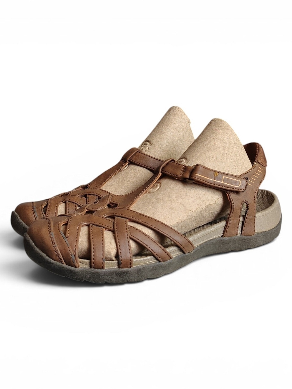 BareTraps Women's Feena Closed Toe Brown Ankle Strap Strappy Sandals Size 6.5